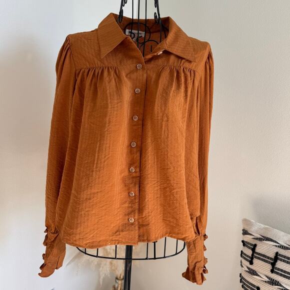 Blu Pepper Golden Vintage Mustard Button Up Blouse - NEW Peasant/Cottage - Picture 3 of 11